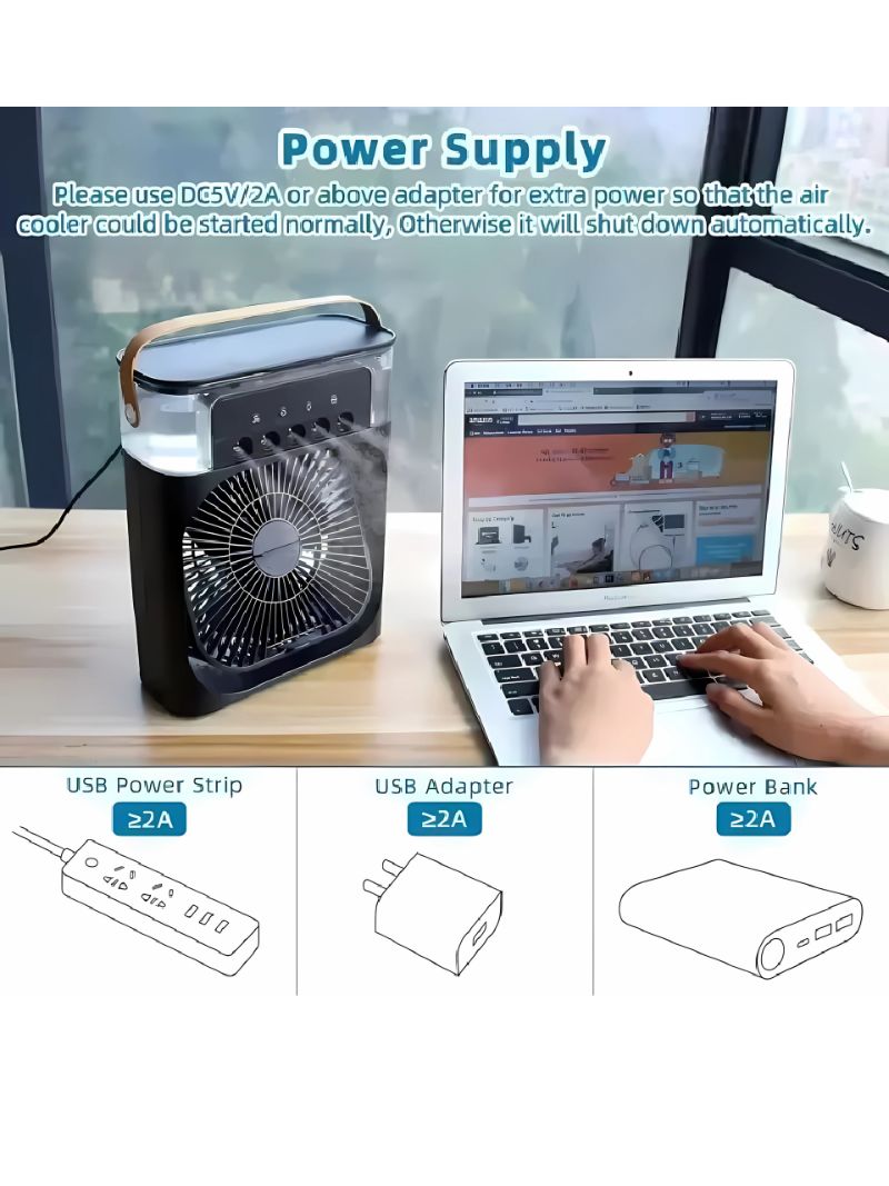 Ventoinha Humidificadora Portátil 3-em-1 com Luz LED e Aromaterapia thumbnail 5