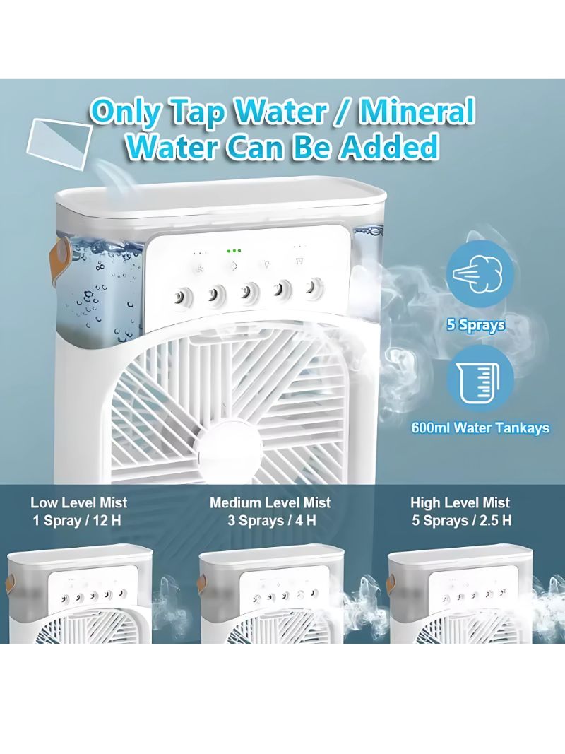 Ventoinha Humidificadora Portátil 3-em-1 com Luz LED e Aromaterapia thumbnail 9